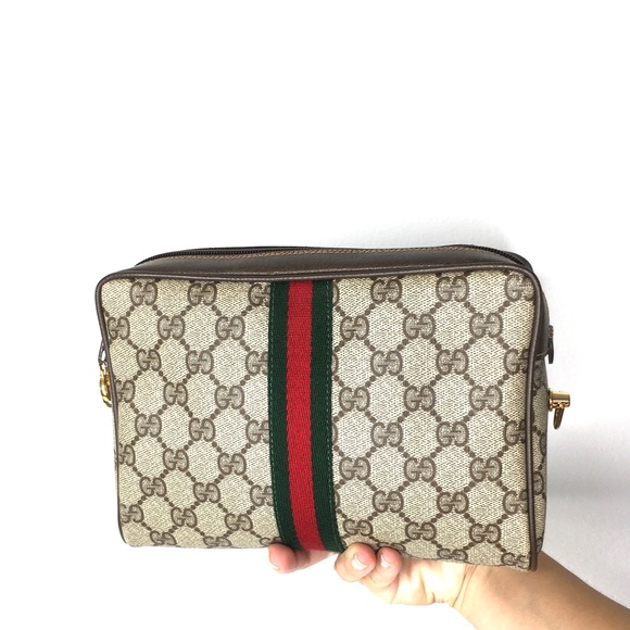 Authentic Gucci brown monogram coated canvas crossbody bag clutch - Picture 5 of 16